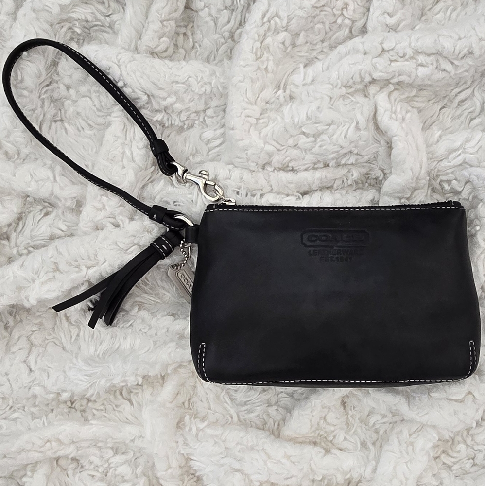 Coach Black Wristlet Pouch Clutch with Tassel Accent